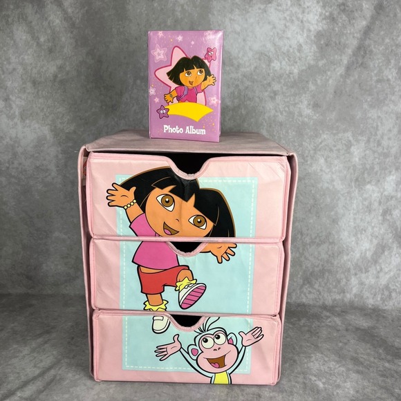 Vtg Y2K Dora the Explorer Boots 3 Drawer Pink Storage Organizer & Photo Album - Picture 1 of 13